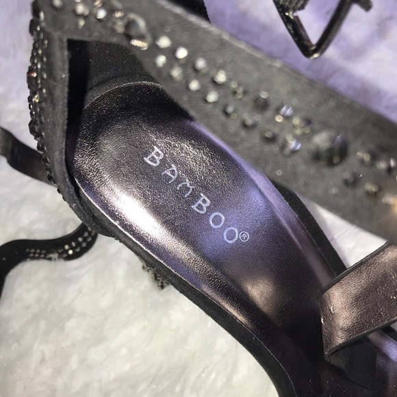 Bamboo black , silver studded ankle strap heeled sandals - Picture 8 of 8